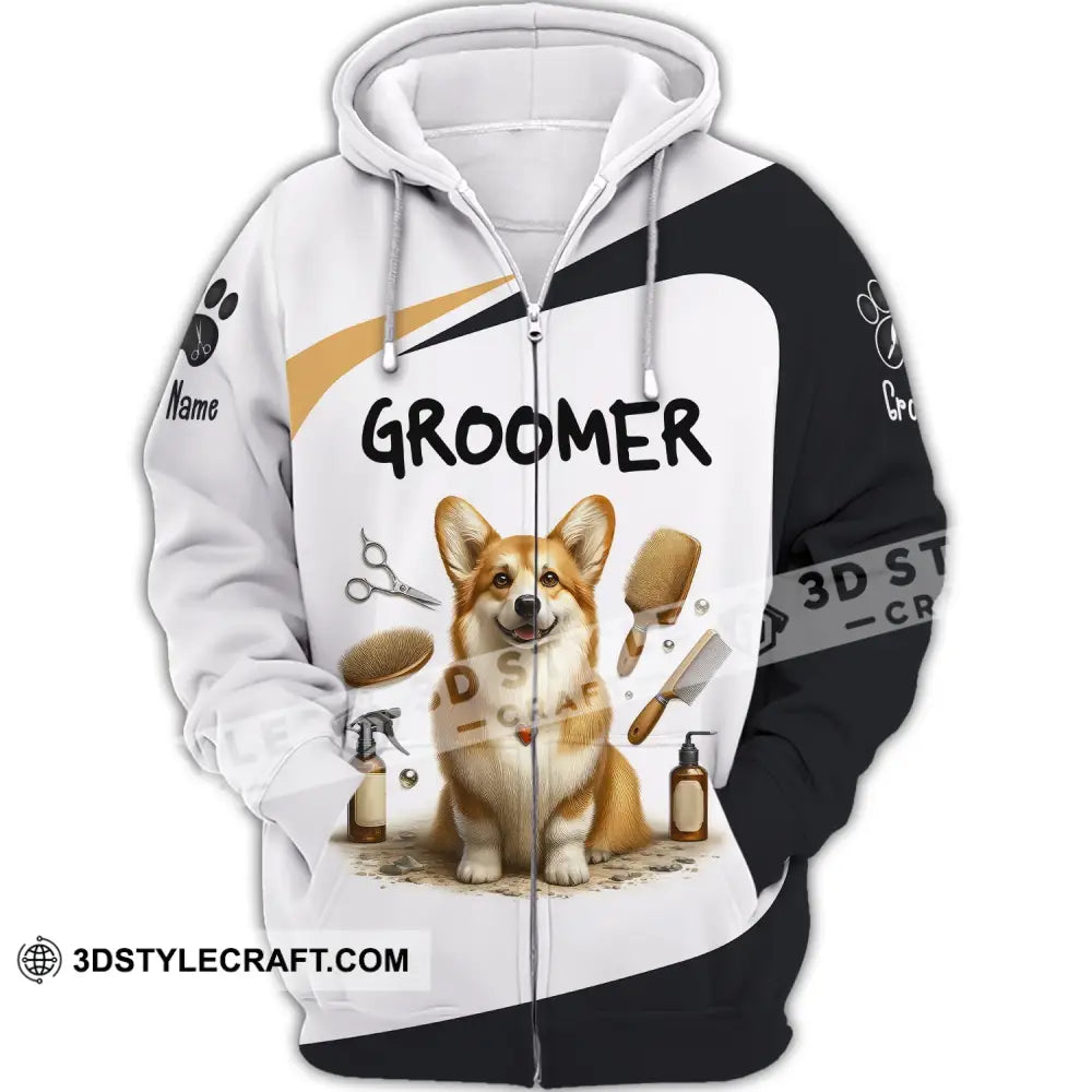 Unisex Shirt Custom Name Dog Groomer Grooming T-Shirt Groomers For Zipper Hoodie / S