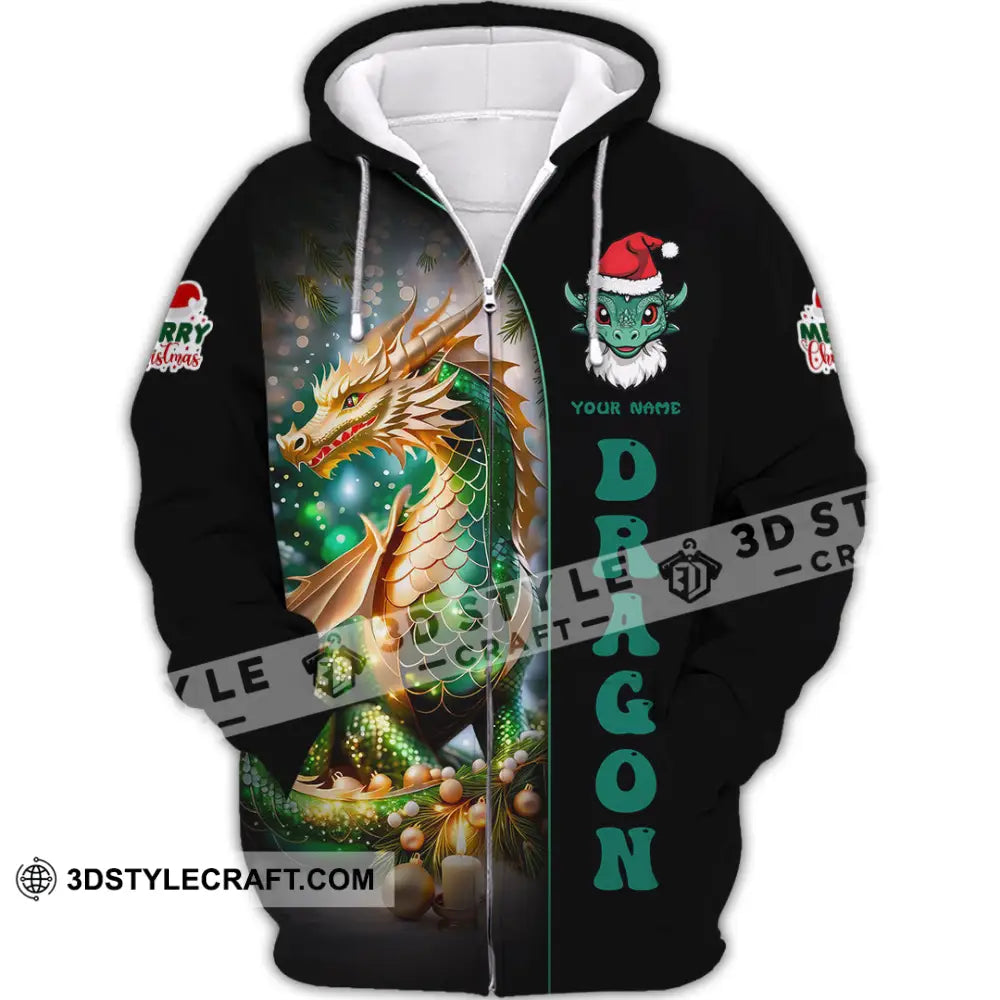 Unisex Shirt Custom Name Dragon Merry Christmas Gift Zipper Hoodie / S T-Shirt