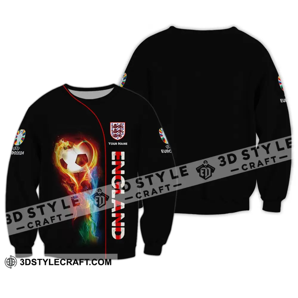 Unisex Shirt - Custom Name England Fire Ball Black Long Sleeve / S T-Shirt