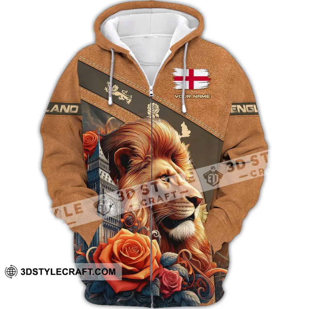 Unisex Shirt Custom Name England Love Polo Long Sleeve English Zipper Hoodie / S T-Shirt