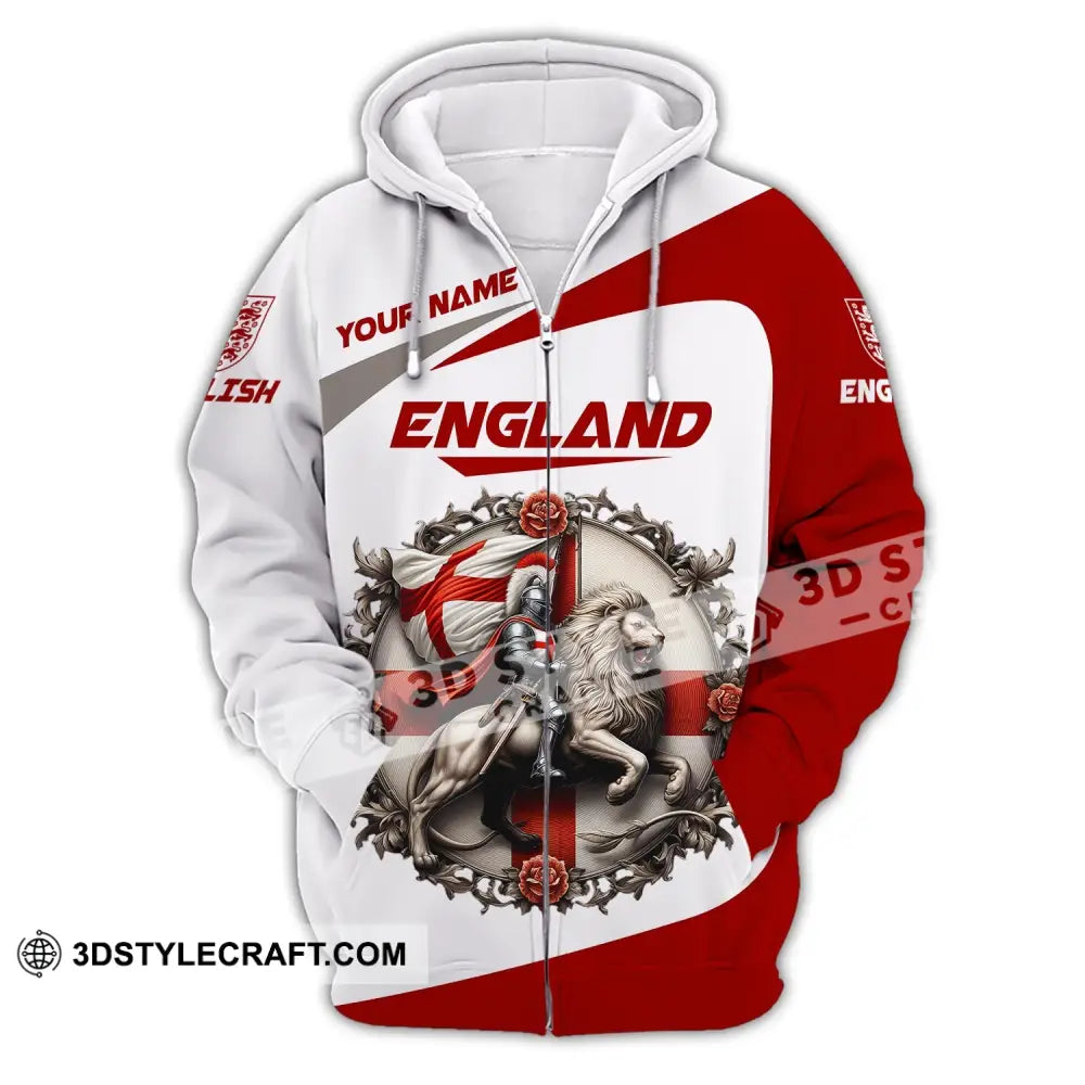 Unisex Shirt Custom Name England T-Shirt Pride Gift Zipper Hoodie / S