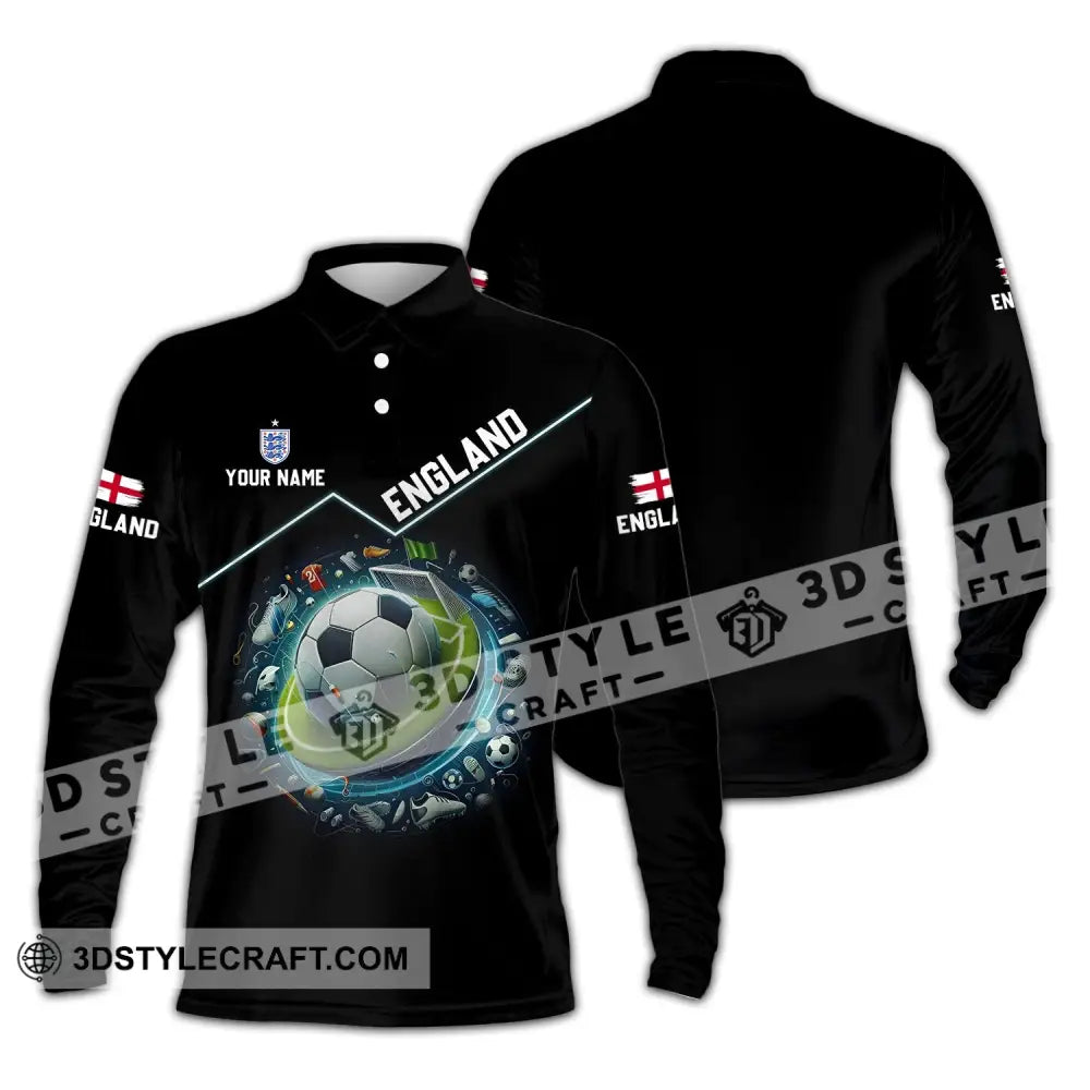 Unisex Shirt - Custom Name England Team Lover Long Sleeve Polo / S T-Shirt