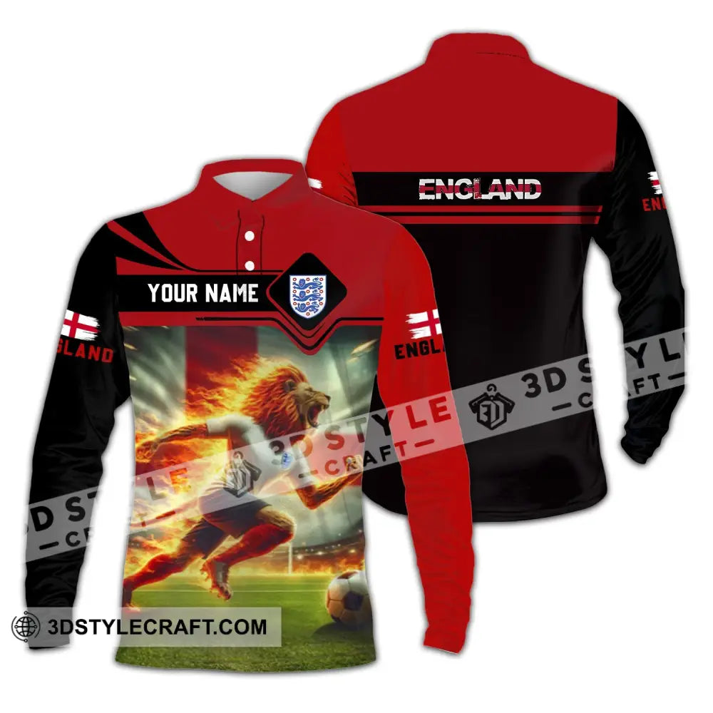 Unisex Shirt - Custom Name England Team Red And Black Long Sleeve Polo / S T-Shirt