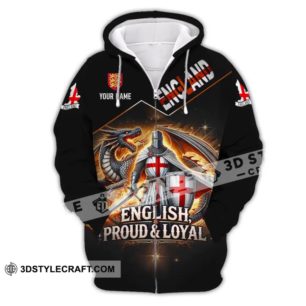 Unisex Shirt - Custom Name English Proud & Loyal Zipper Hoodie / S T-Shirt