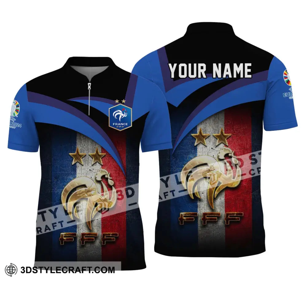 Unisex Shirt - Custom Name Euro 2024 France National Team Fff Zipper Polo / S T-Shirt