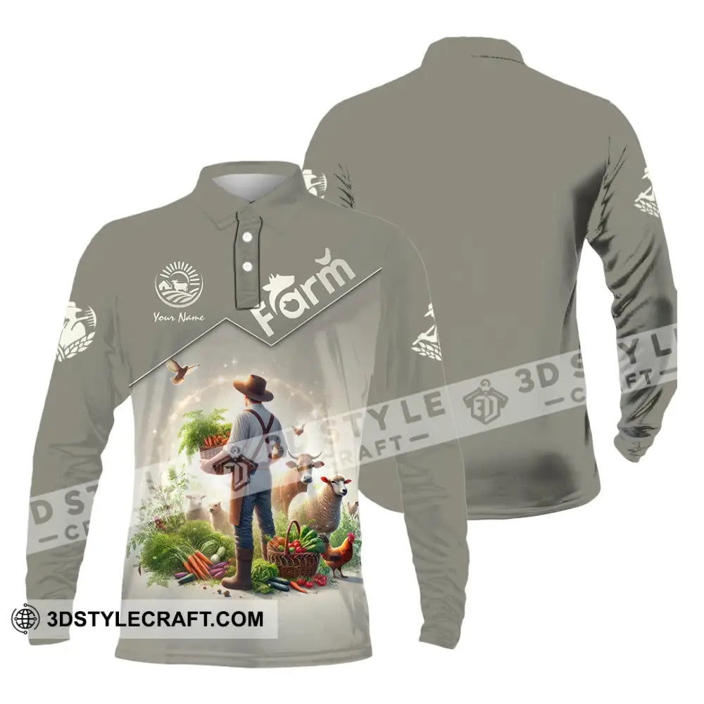 Unisex Shirt Custom Name Farmer Long Sleeve Polo / S T-Shirt