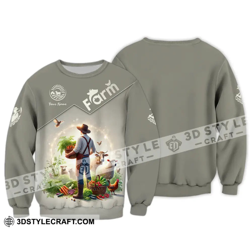 Unisex Shirt Custom Name Farmer Long Sleeve Polo / S T-Shirt