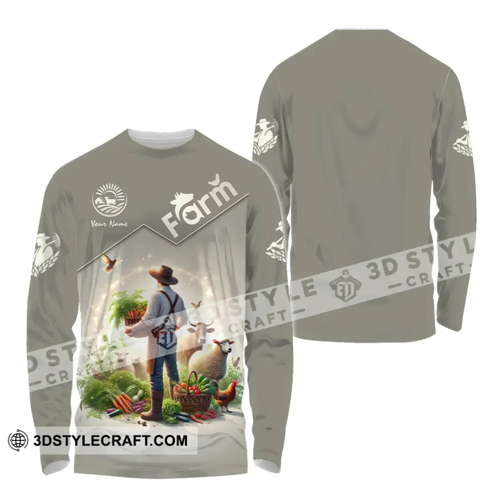 Unisex Shirt Custom Name Farmer Long Sleeve Polo / S T-Shirt