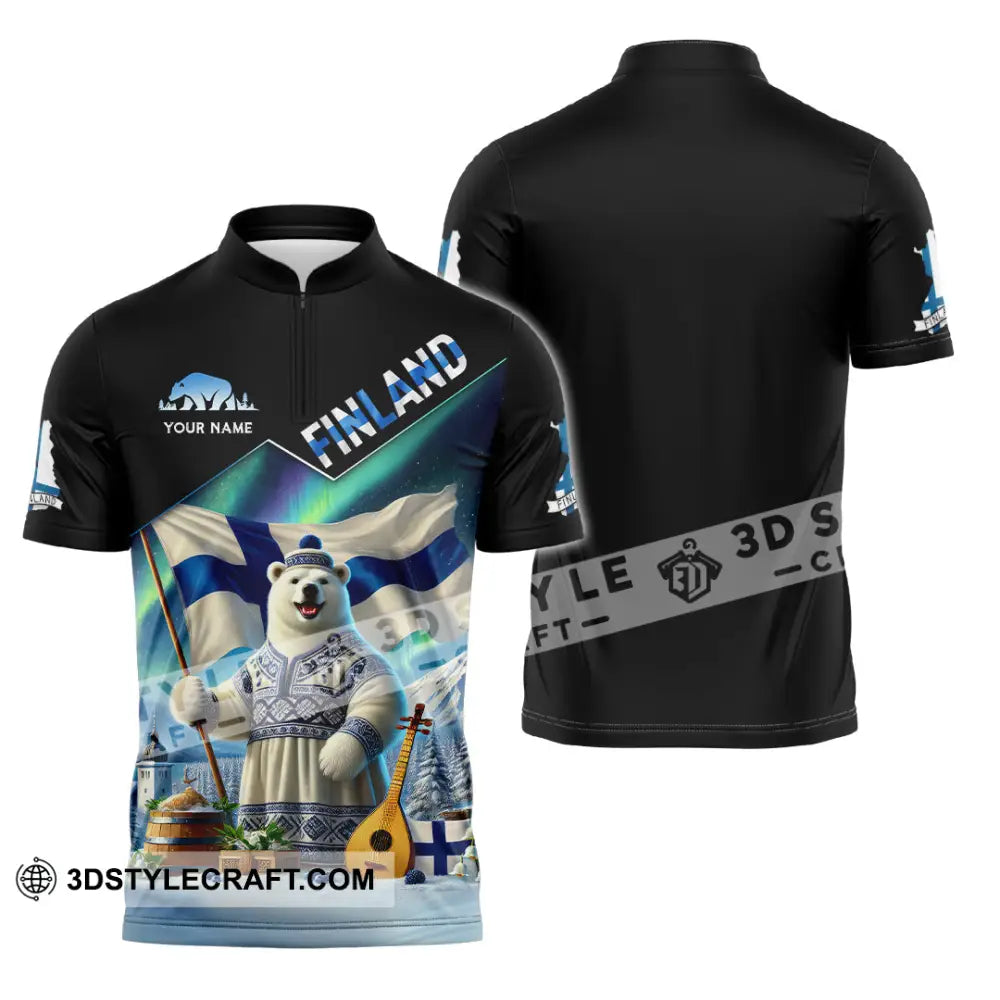 Unisex Shirt Custom Name Finland T-Shirt Lover Gift Zipper Polo / S T-Shirt