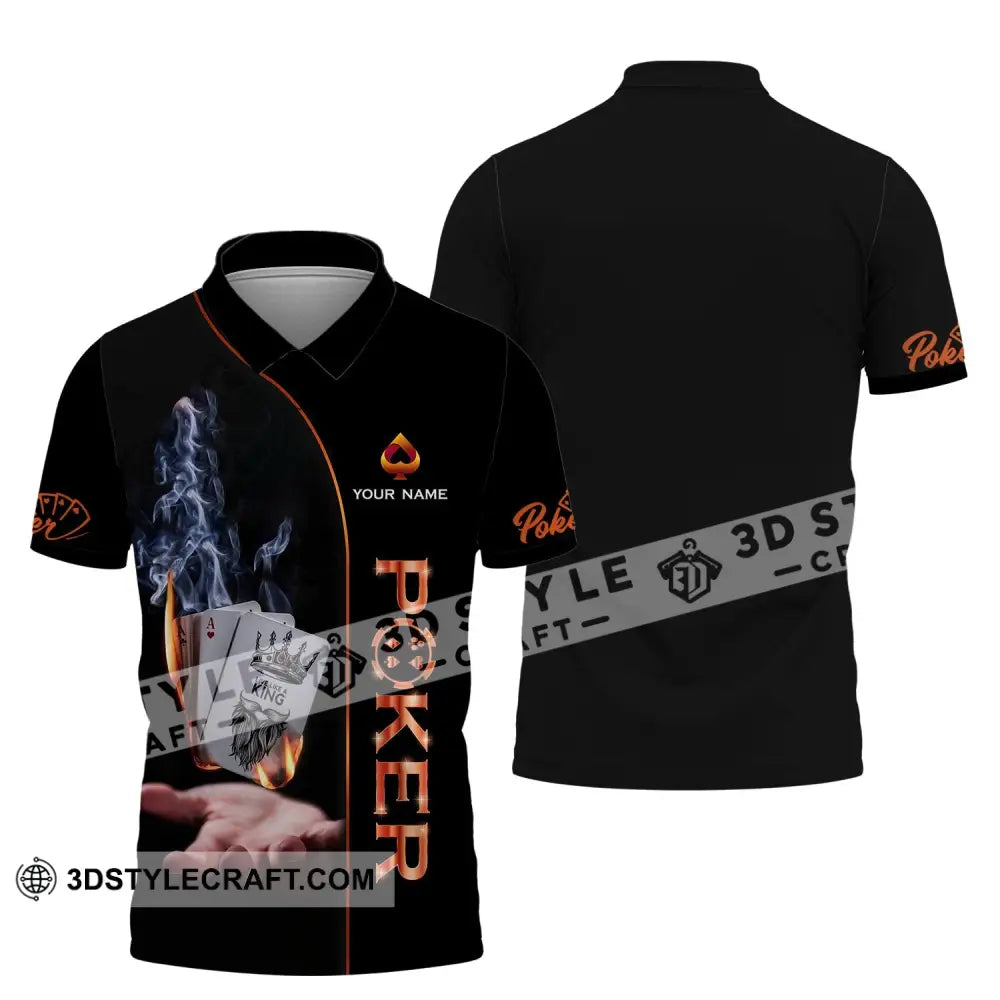 Unisex Shirt - Custom Name Fire And Smoke Poker Polo / S T-Shirt