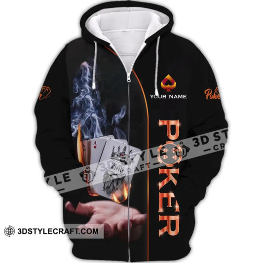 Unisex Shirt - Custom Name Fire And Smoke Poker Zipper Hoodie / S T-Shirt