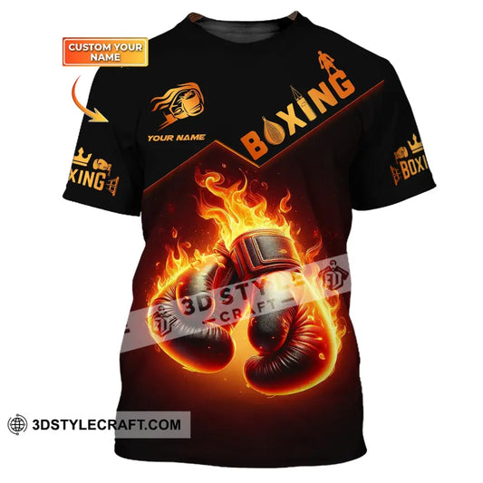 Unisex Shirt - Custom Name Fire Boxing Gloves T-Shirt