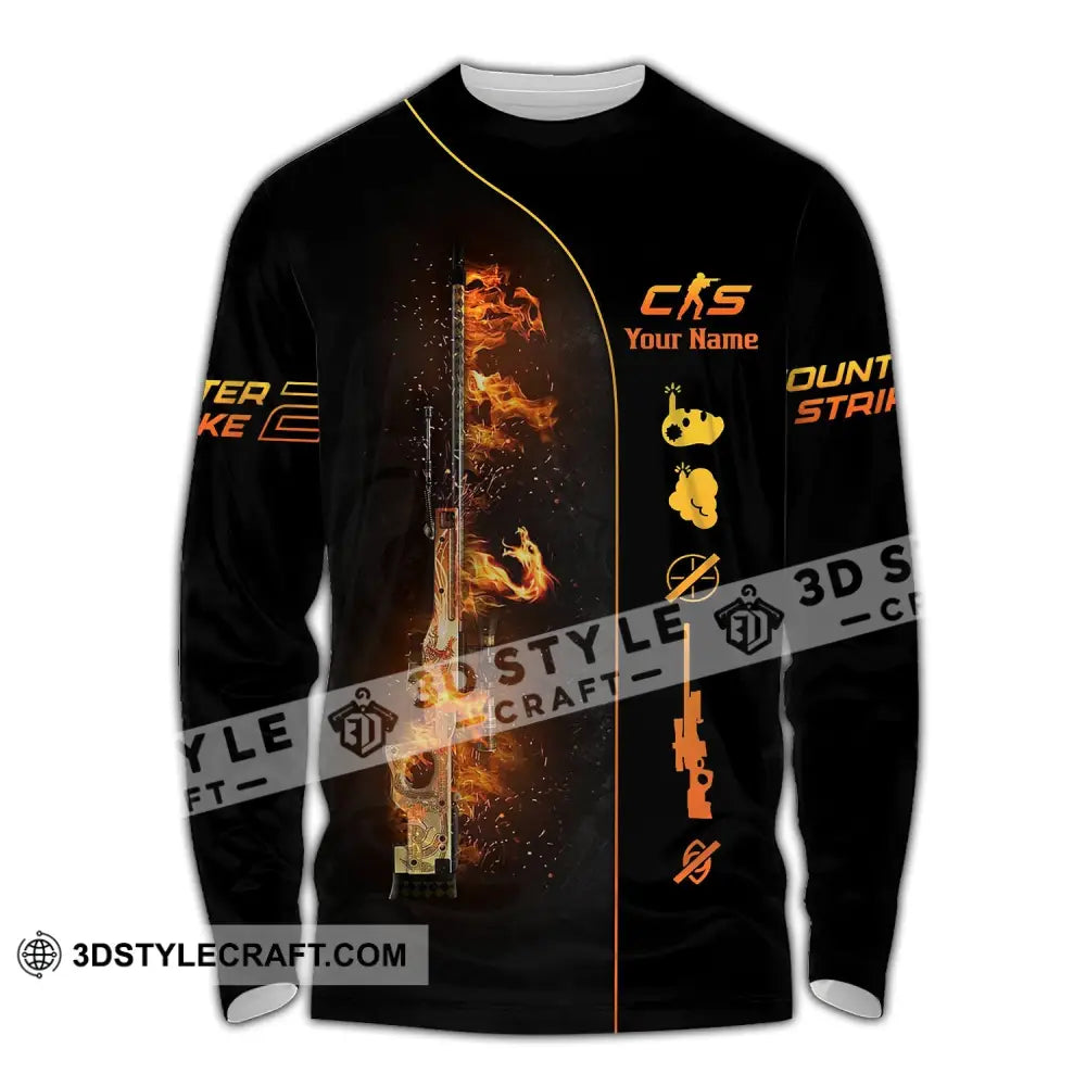 Unisex Shirt - Custom Name Fire Cs Long Sleeve / S T-Shirt