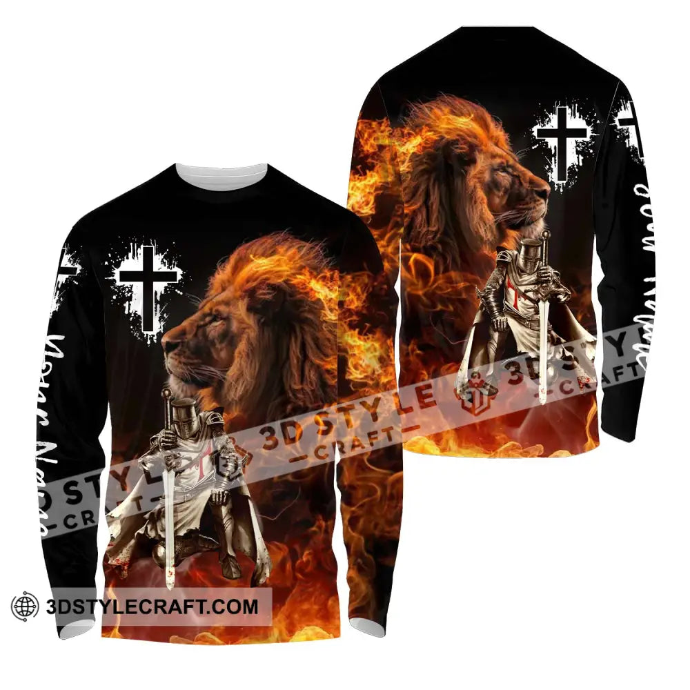 Unisex Shirt - Custom Name Fire Lion Warrior Long Sleeve / S T-Shirt