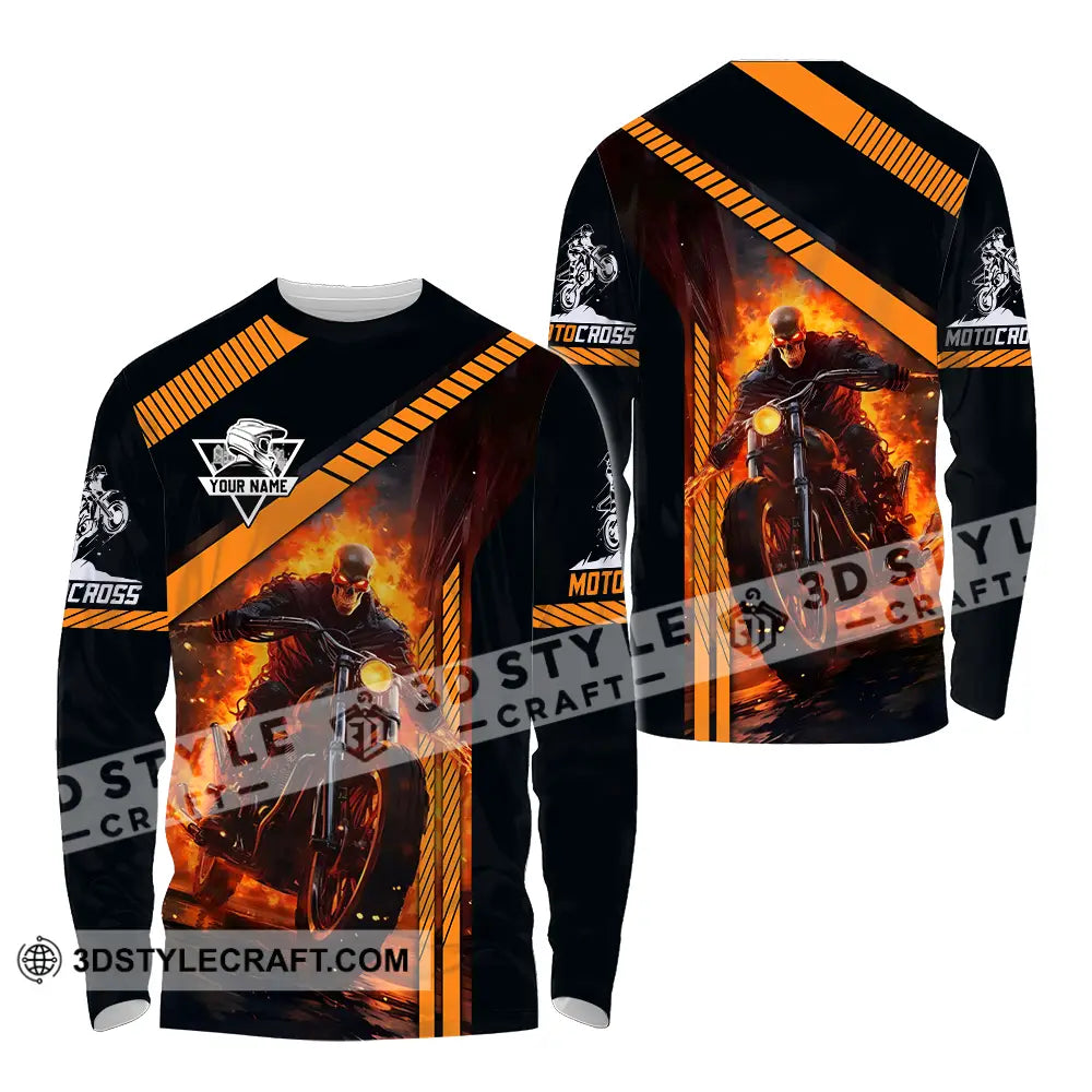 Unisex Shirt - Custom Name Fire Motobike For Player Long Sleeve / S T-Shirt