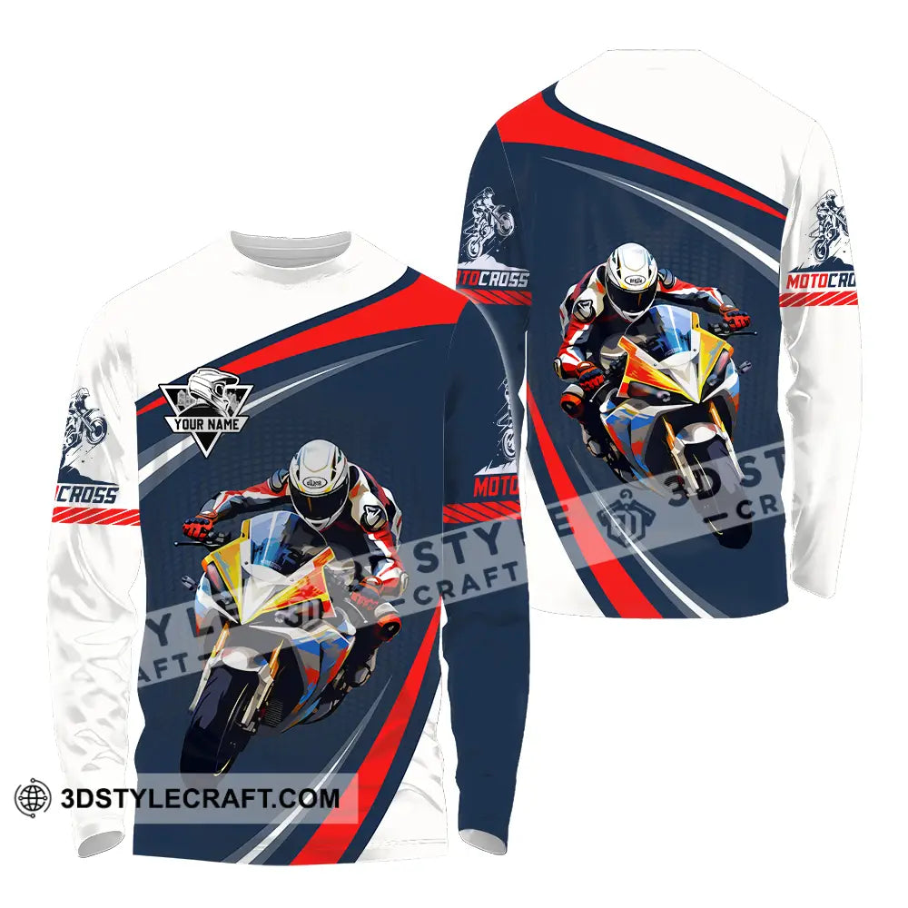 Unisex Shirt - Custom Name Fire Motobike For Player Motocross Long Sleeve / S T-Shirt