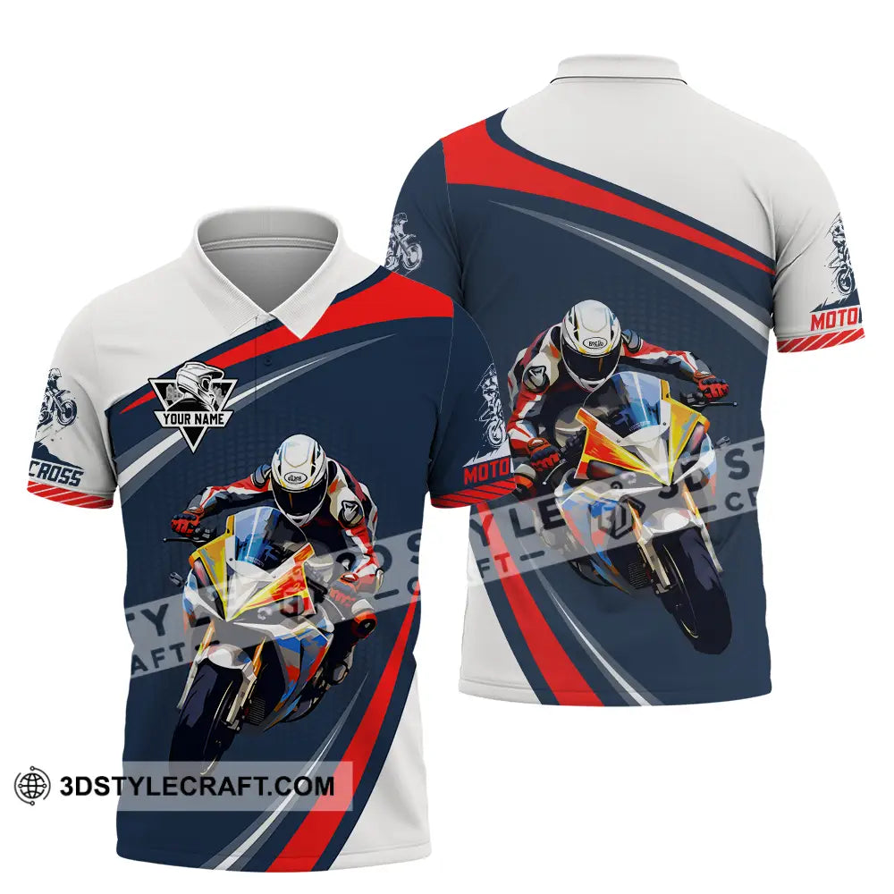 Unisex Shirt - Custom Name Fire Motobike For Player Motocross Polo / S T-Shirt