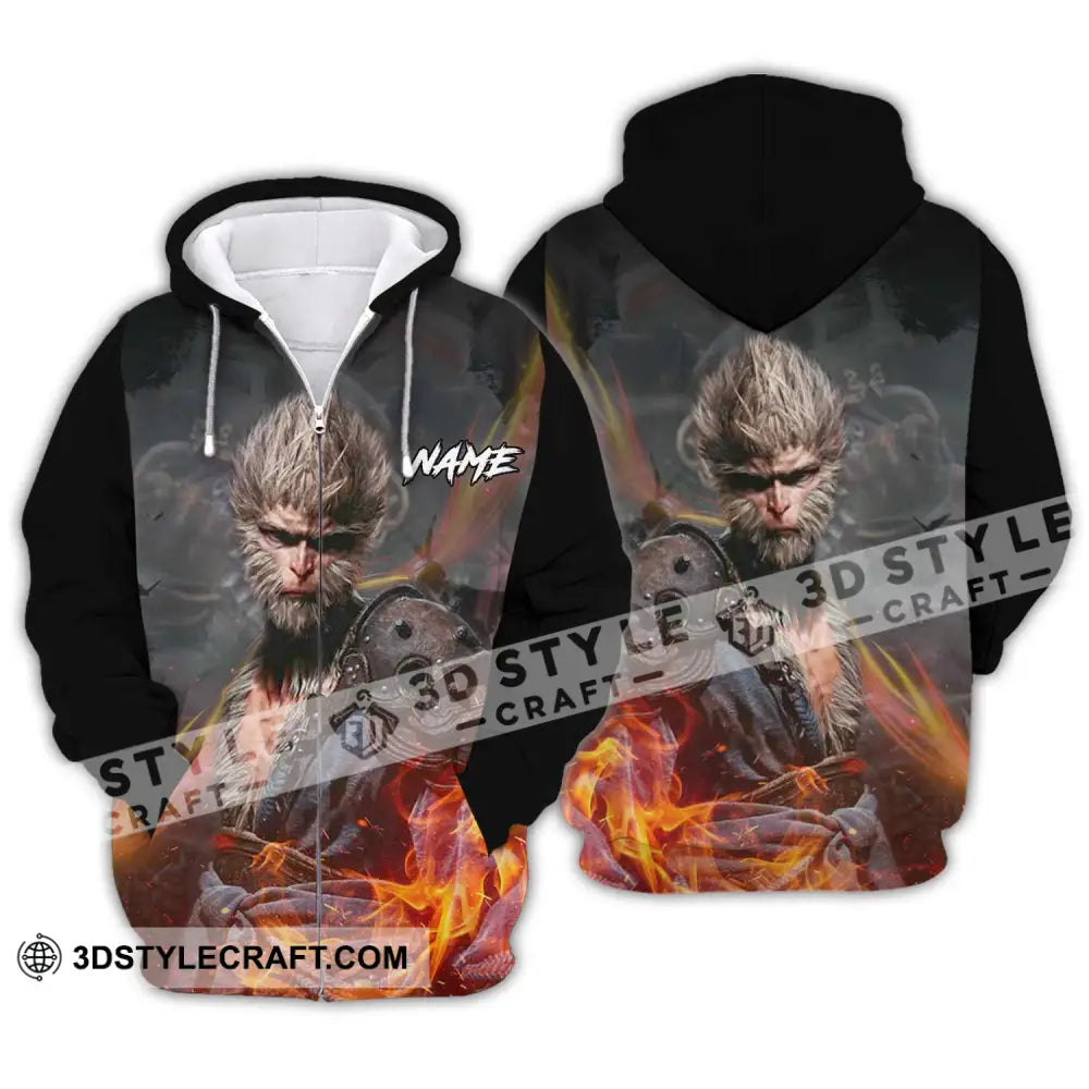 Unisex Shirt - Custom Name Fire Wukong Zipper Hoodie / S T-Shirt