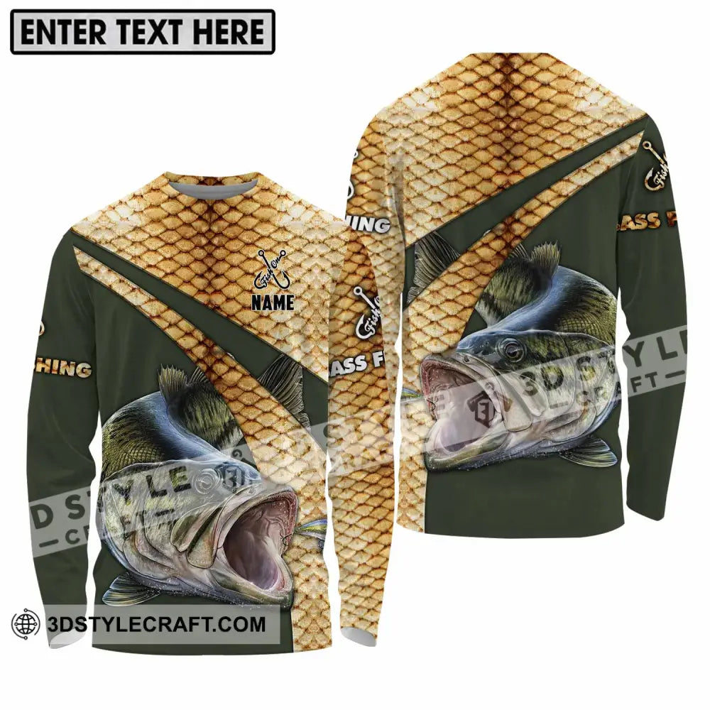 Unisex Shirt - Custom Name Fish On Hook Bass Fishing Long Sleeve / S T-Shirt