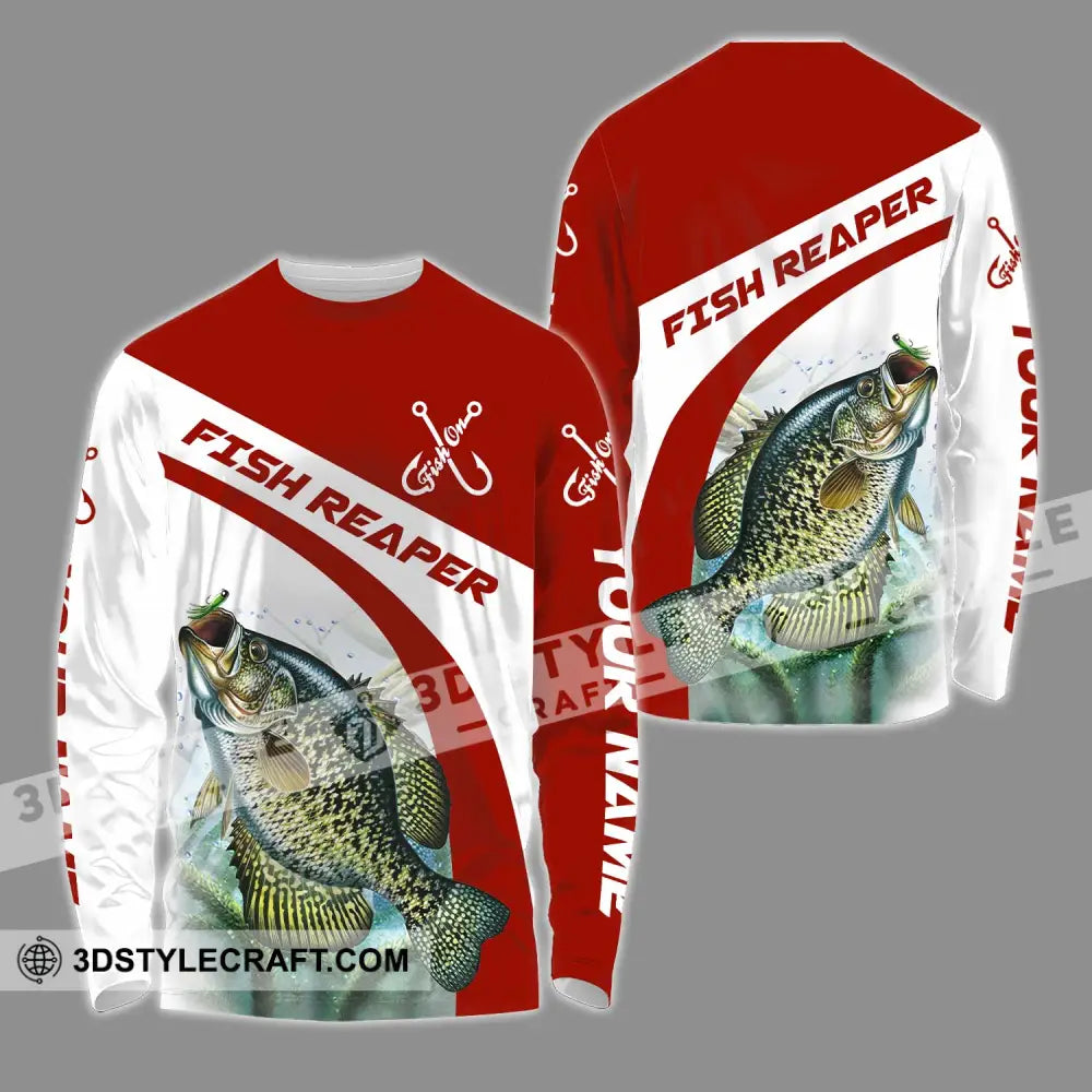 Unisex Shirt - Custom Name Fish Reaper Red And White Long Sleeve / S T-Shirt