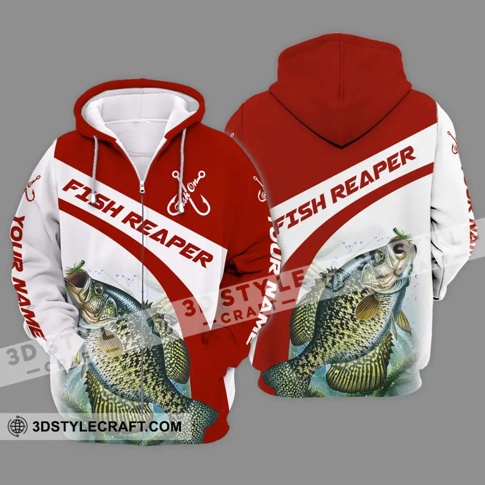 Unisex Shirt - Custom Name Fish Reaper Red And White Zipper Hoodie / S T-Shirt