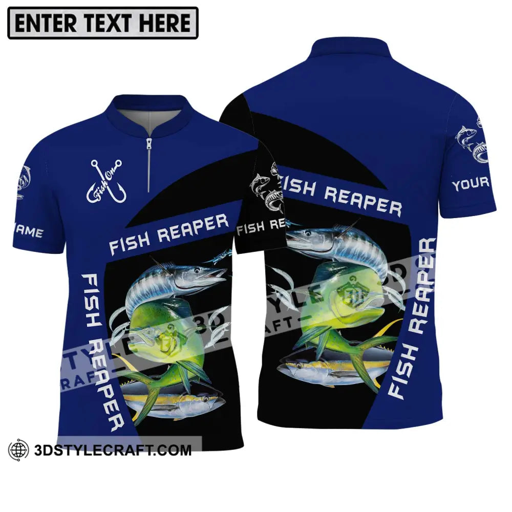 Unisex Shirt - Custom Name Fish Reaper Zipper Polo / S T-Shirt