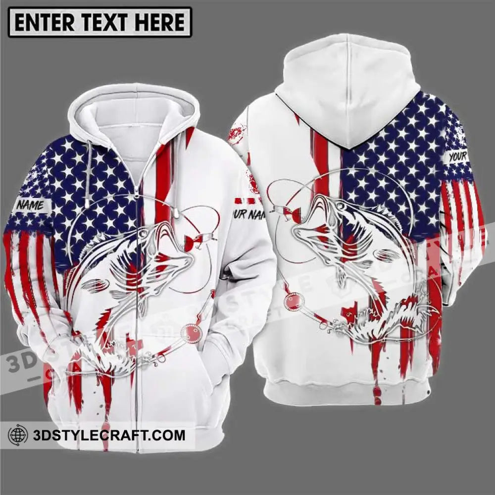 Unisex Shirt - Custom Name Fisher Usa Flag Color Zipper Hoodie / S T-Shirt