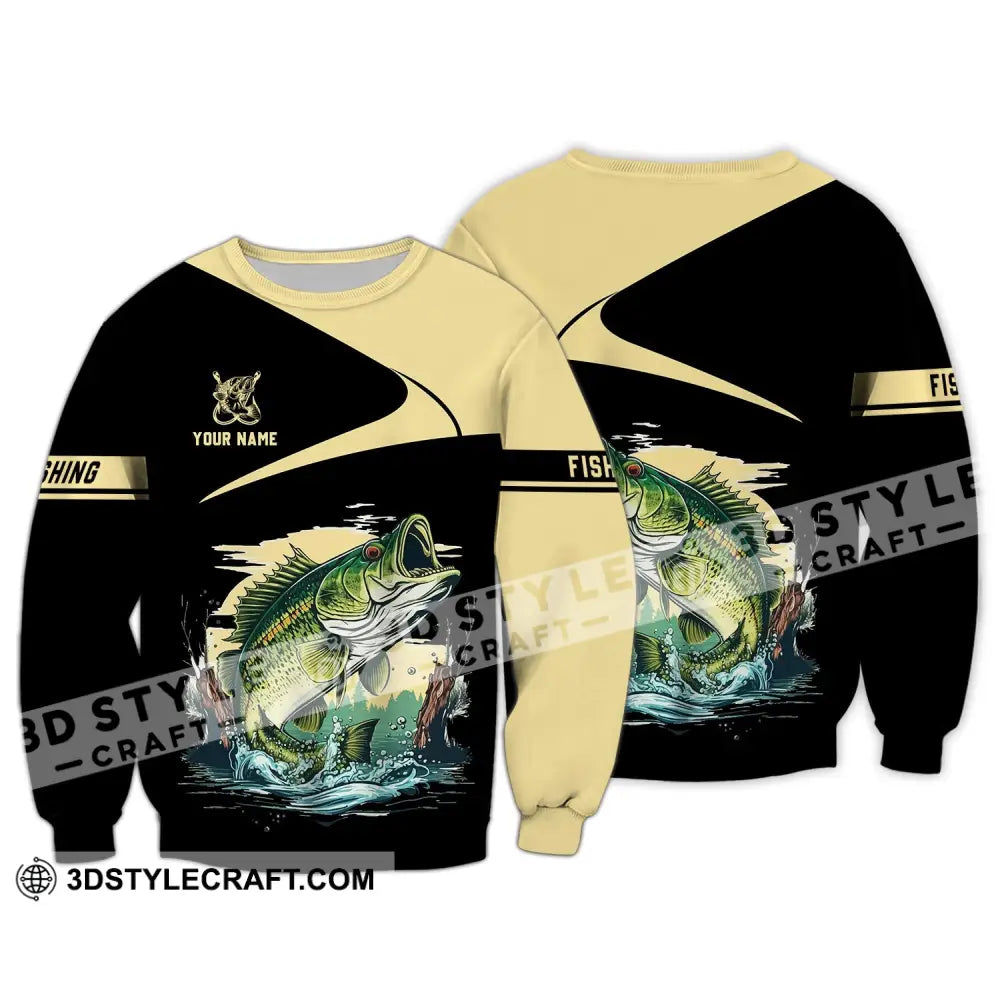 Unisex Shirt - Custom Name Fishing Black Gold Long Sleeve / S T-Shirt