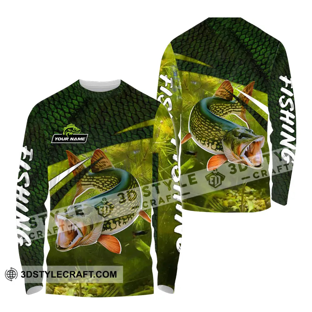 Unisex Shirt - Custom Name Fishing Green Long Sleeve / S T-Shirt