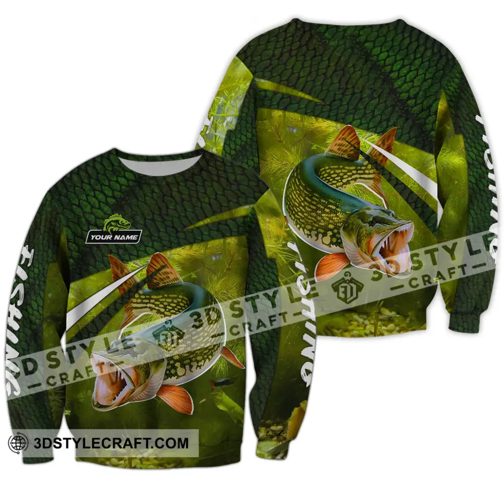 Unisex Shirt - Custom Name Fishing Green Long Sleeve / S T-Shirt