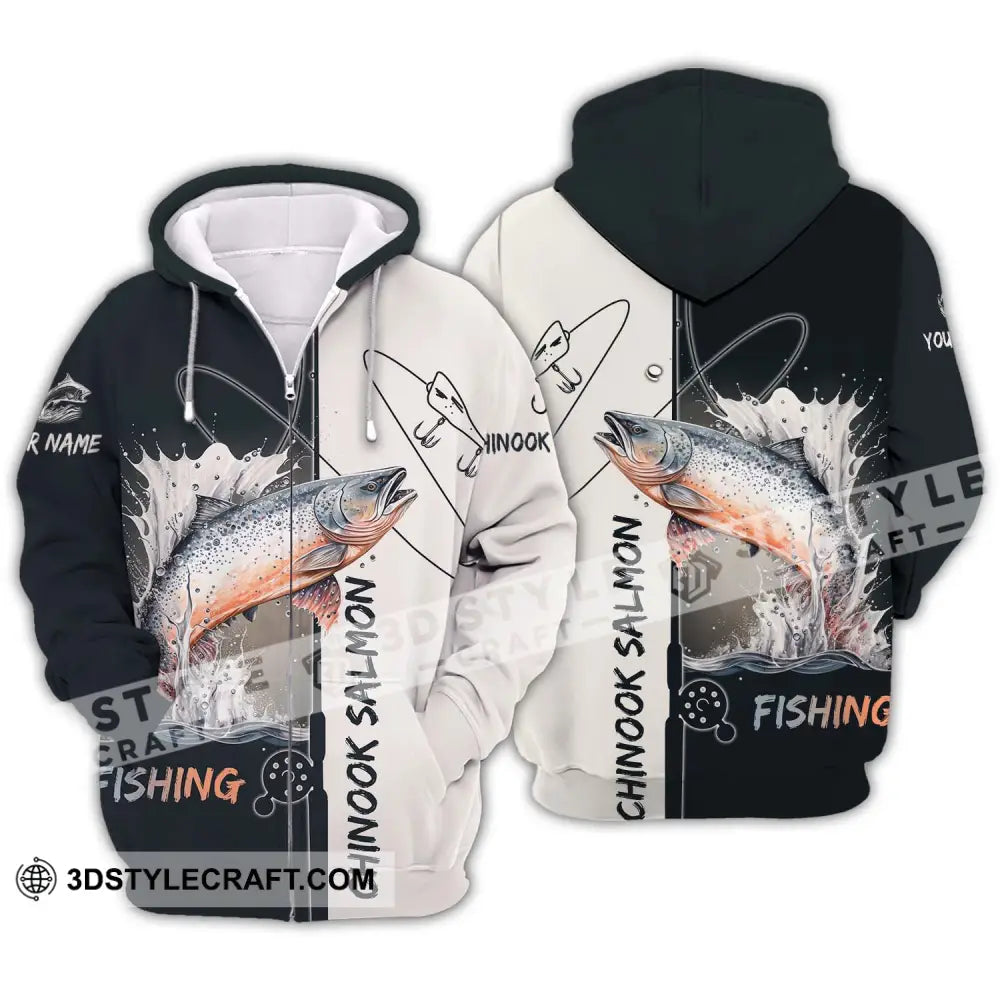 Unisex Shirt - Custom Name Fishing Lover Chinook Salmon Zipper Hoodie / S T-Shirt