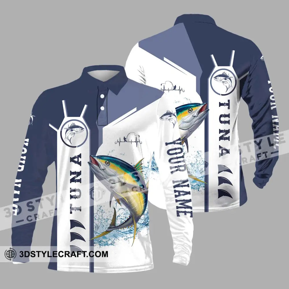 Unisex Shirt - Custom Name Fishing Tuna Long Sleeve Polo / S T-Shirt