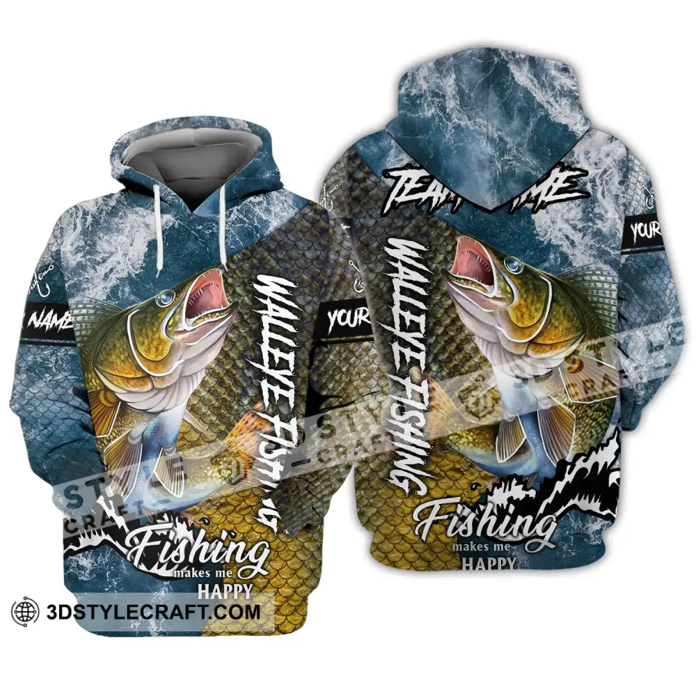 Unisex Shirt - Custom Name Fishing Walleye Fish Hoodie / S T-Shirt