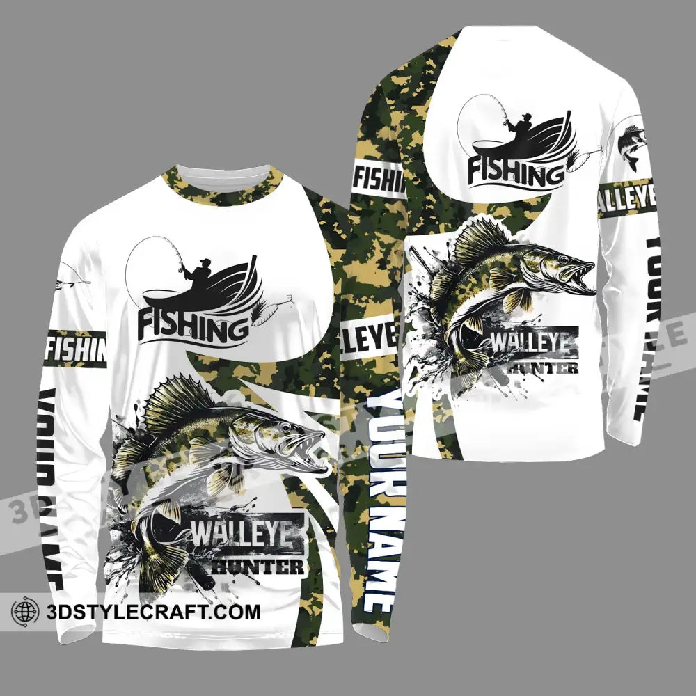 Unisex Shirt - Custom Name Fishing Walleye Fish Hunter Long Sleeve / S T-Shirt