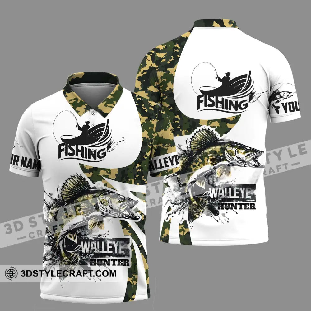 Unisex Shirt - Custom Name Fishing Walleye Fish Hunter Polo / S T-Shirt