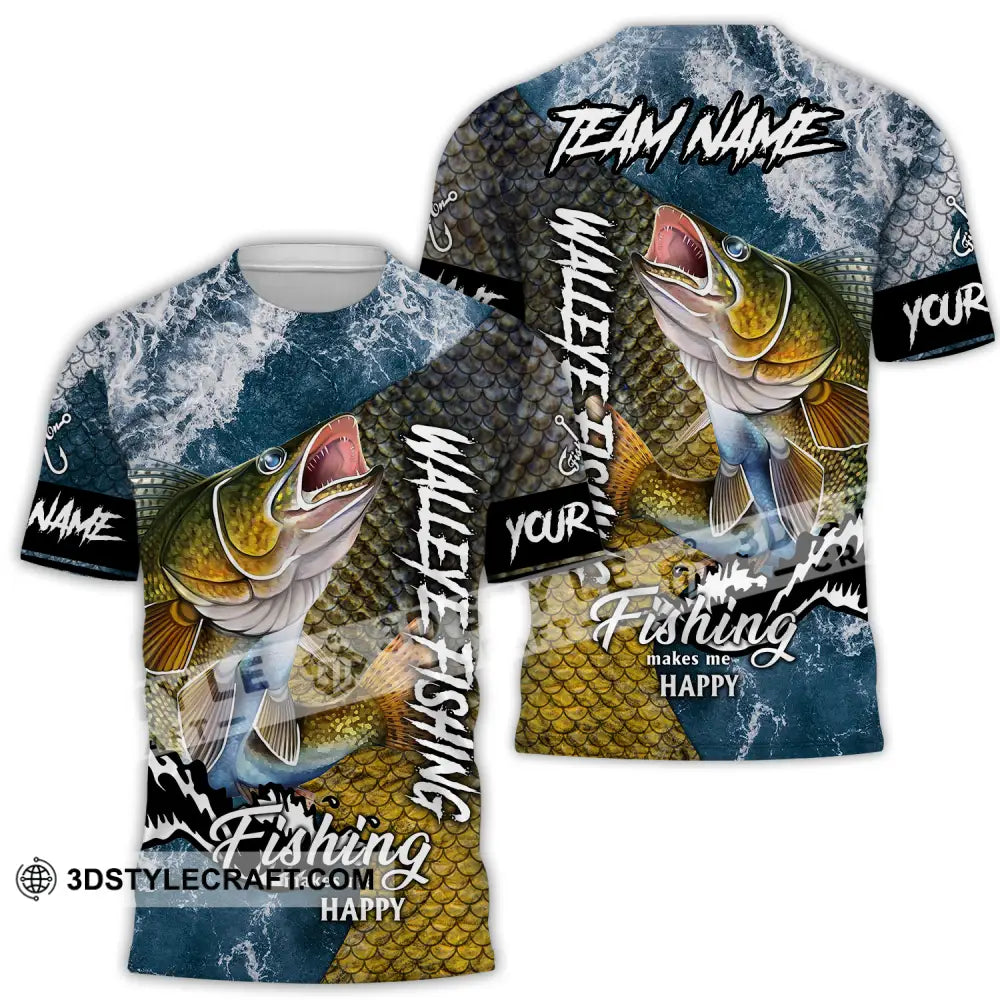 Unisex Shirt - Custom Name Fishing Walleye Fish T-Shirt / S T-Shirt