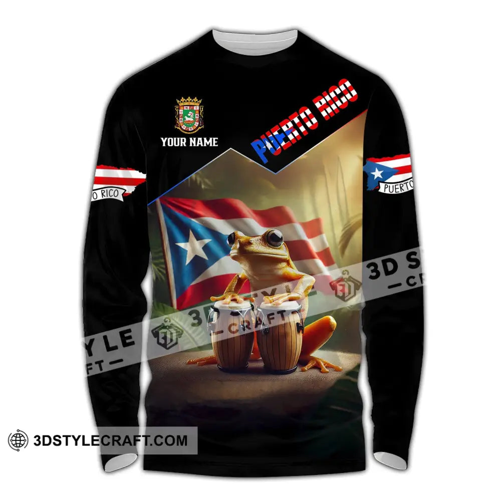 Unisex Shirt - Custom Name Flag Peurto Rico Long Sleeve / S T-Shirt