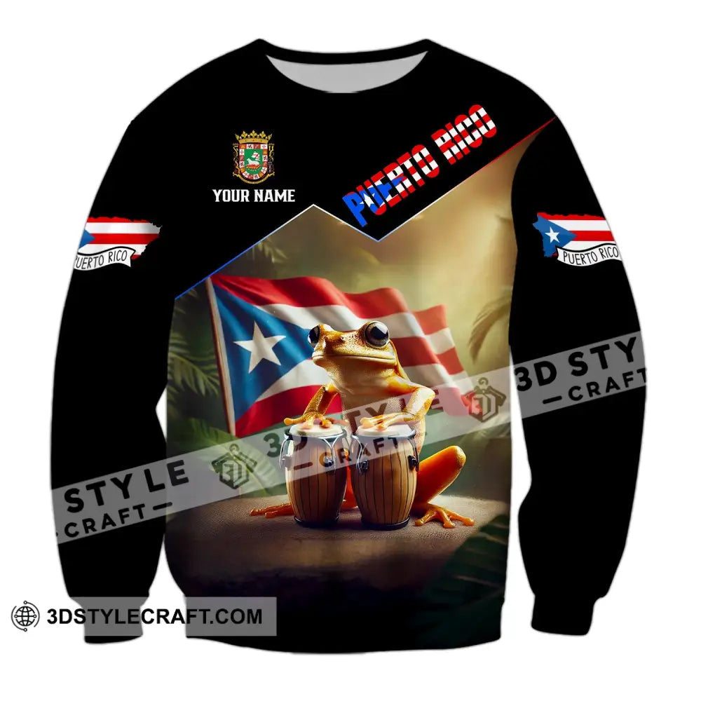 Unisex Shirt - Custom Name Flag Peurto Rico Long Sleeve / S T-Shirt