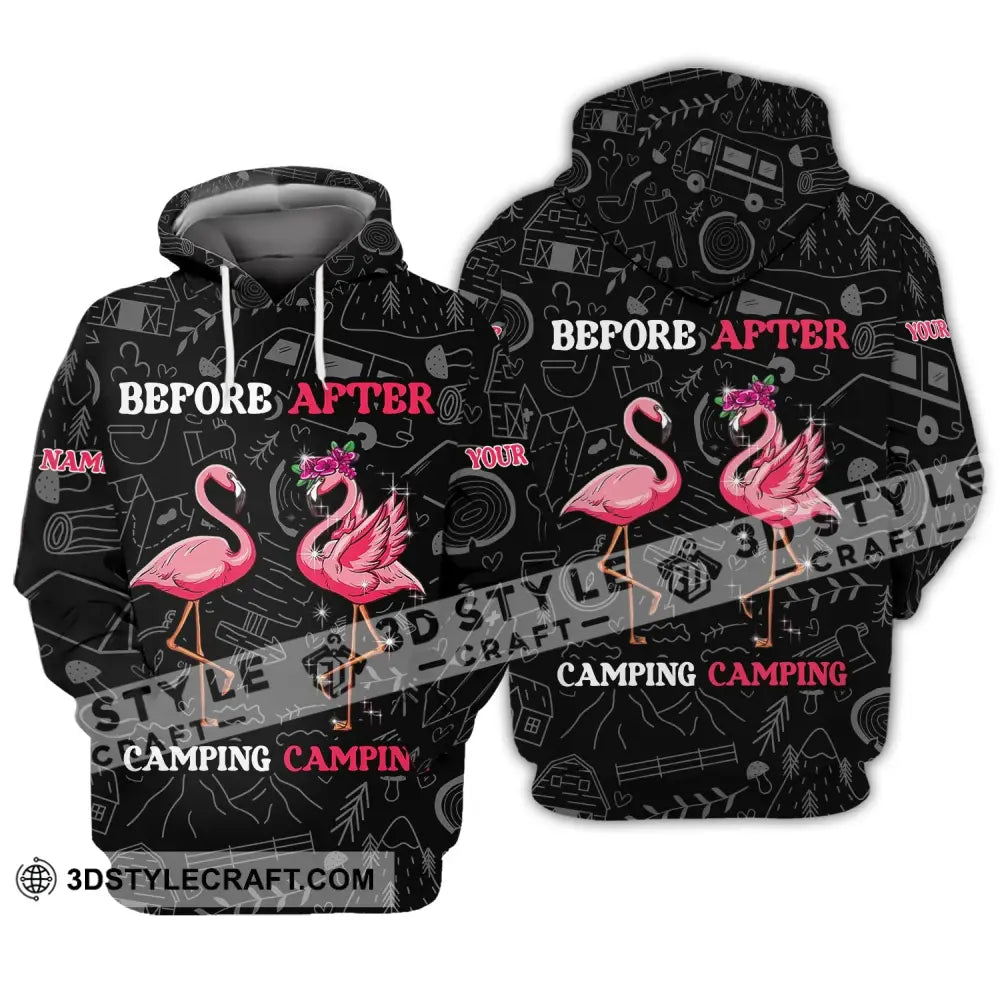 Unisex Shirt - Custom Name Flamingo Before And After Camping Hoodie / S T-Shirt