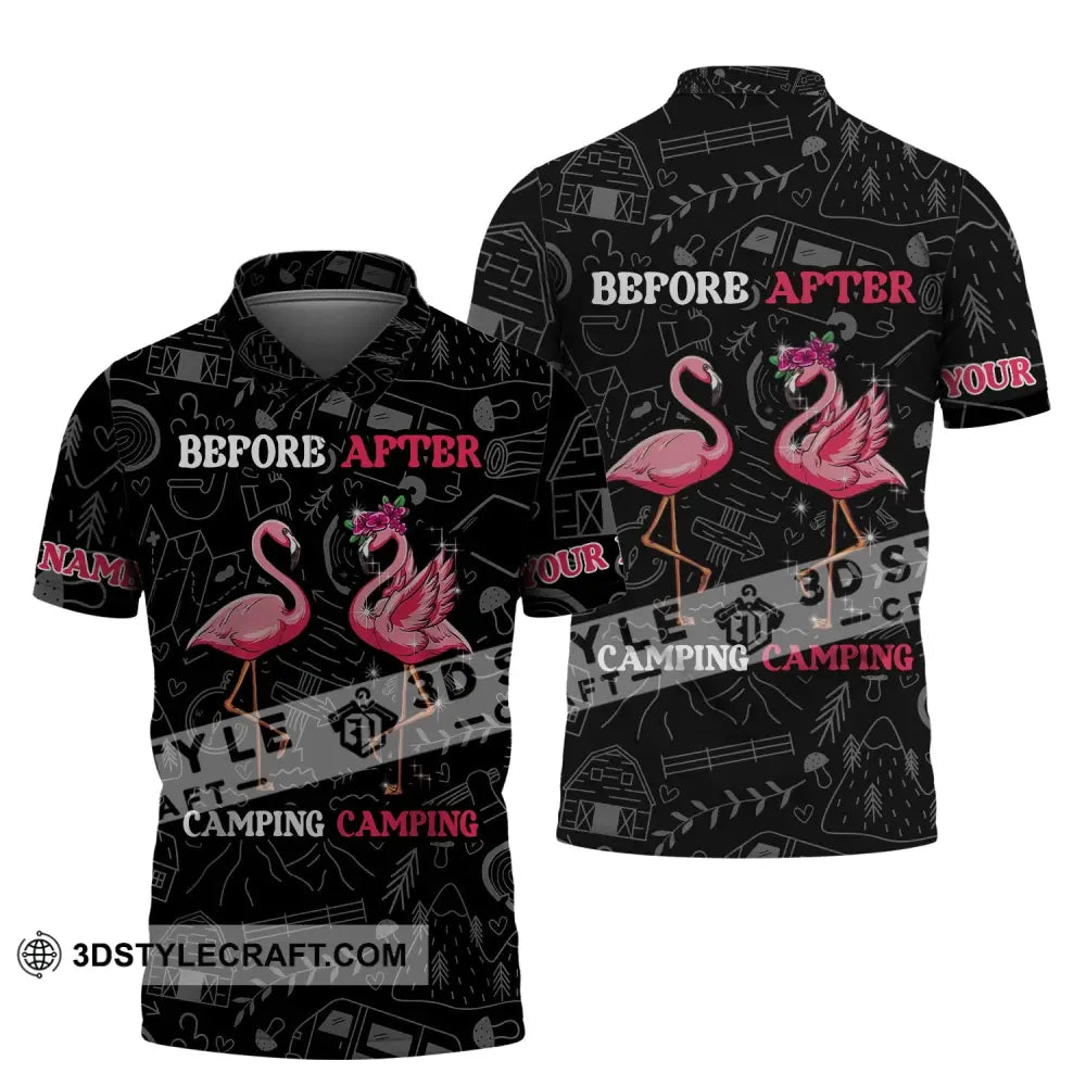 Unisex Shirt - Custom Name Flamingo Before And After Camping Polo / S T-Shirt