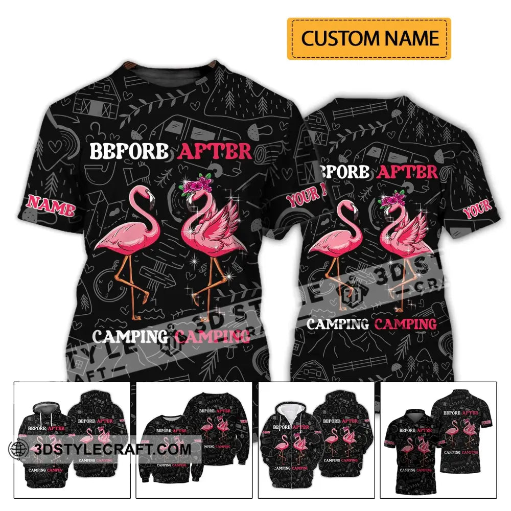 Unisex Shirt - Custom Name Flamingo Before And After Camping T-Shirt