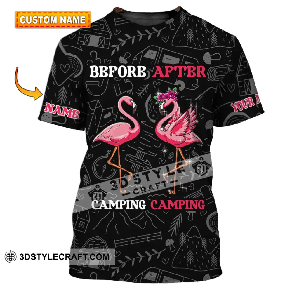 Unisex Shirt - Custom Name Flamingo Before And After Camping T-Shirt