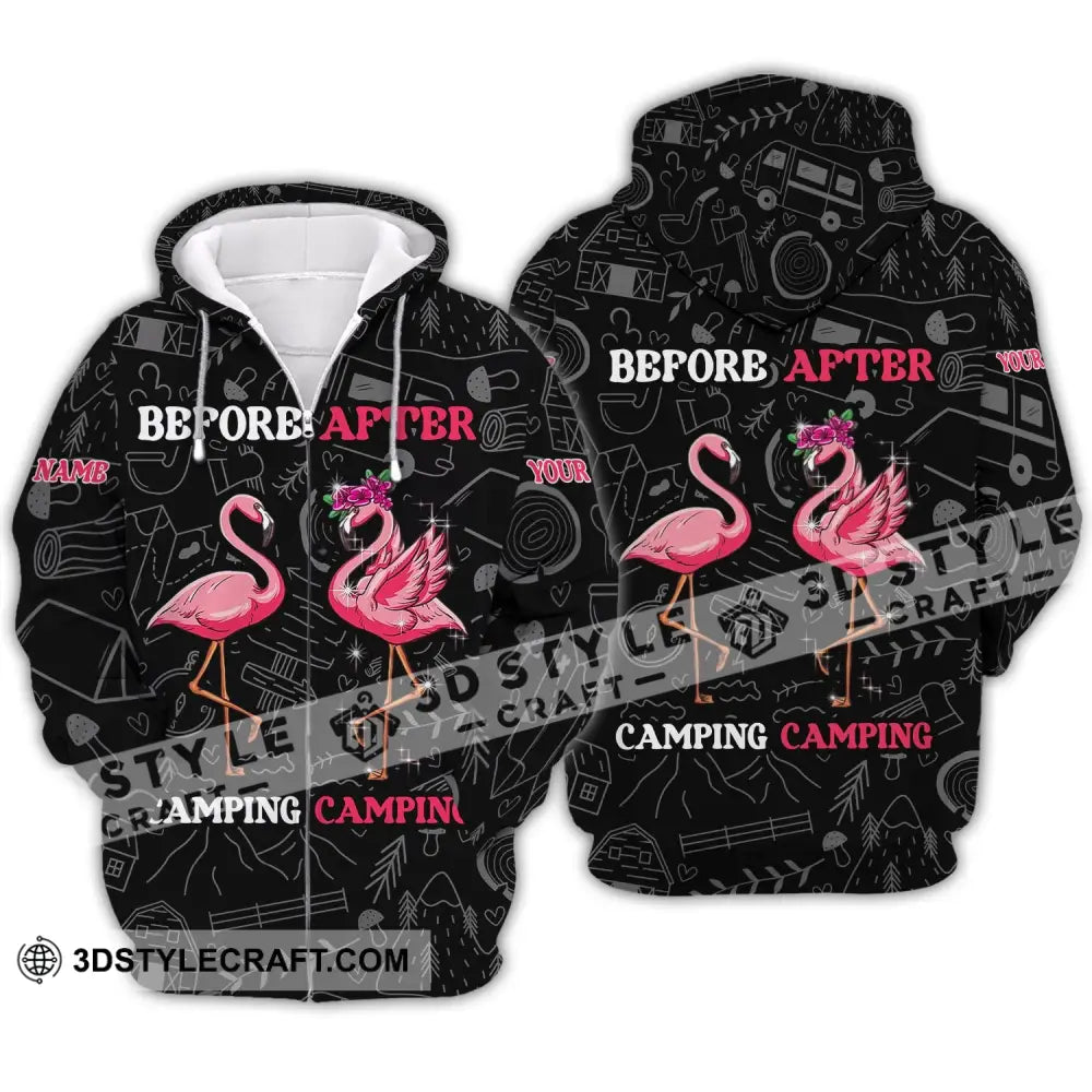 Unisex Shirt - Custom Name Flamingo Before And After Camping Zipper Hoodie / S T-Shirt