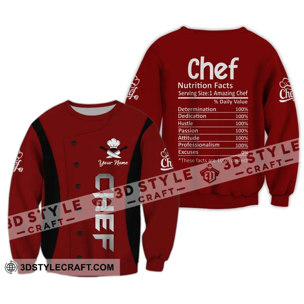 Unisex Shirt Custom Name For Chef Nutrition Fact Cooking Apparel Long Sleeve / S T-Shirt