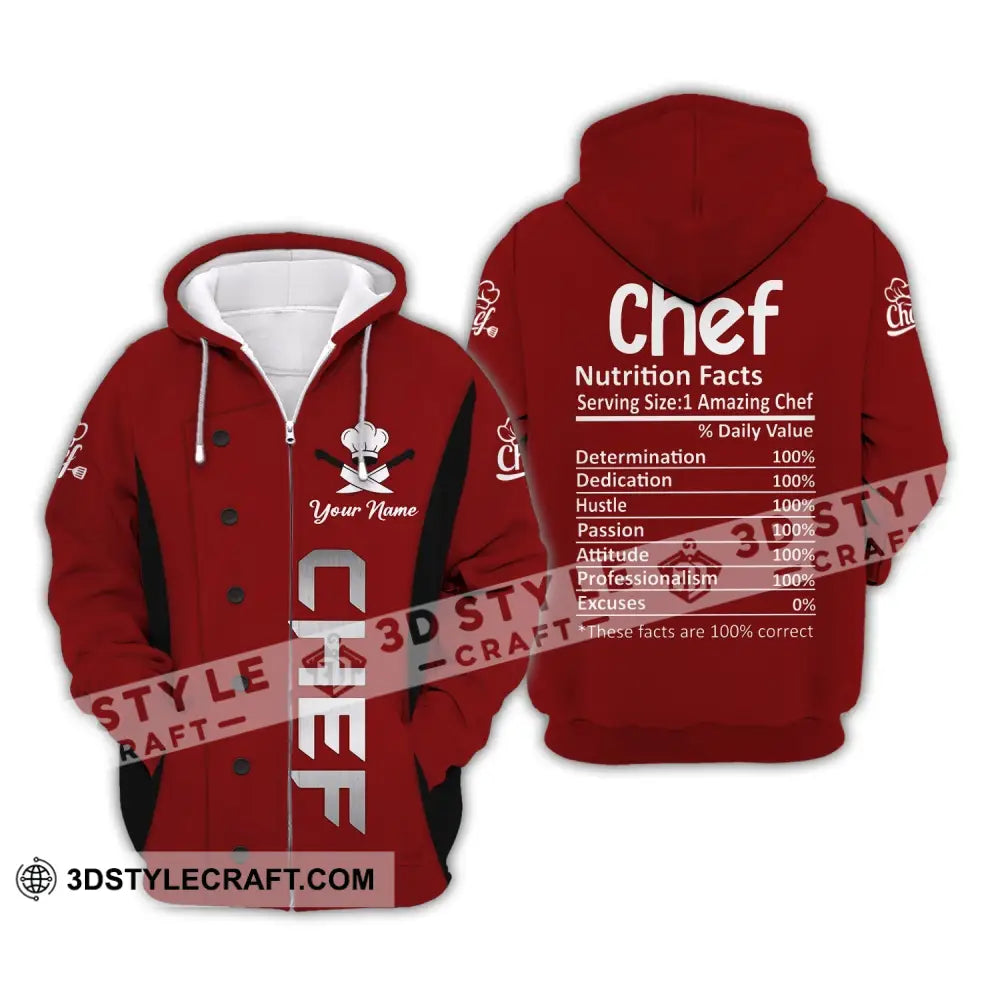 Unisex Shirt Custom Name For Chef Nutrition Fact Cooking Apparel Zipper Hoodie / S T-Shirt