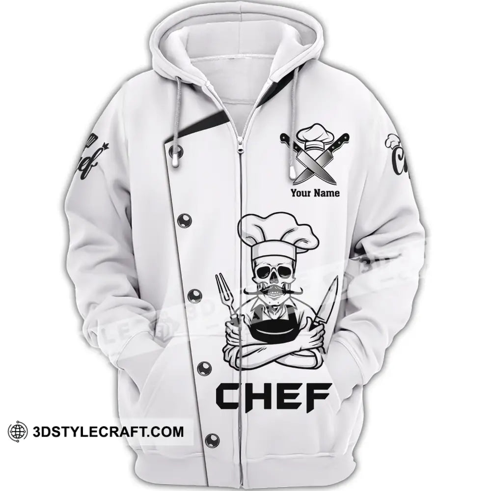 Unisex Shirt Custom Name For Chef T-Shirt Skull Beard Apparel Zipper Hoodie / S T-Shirt