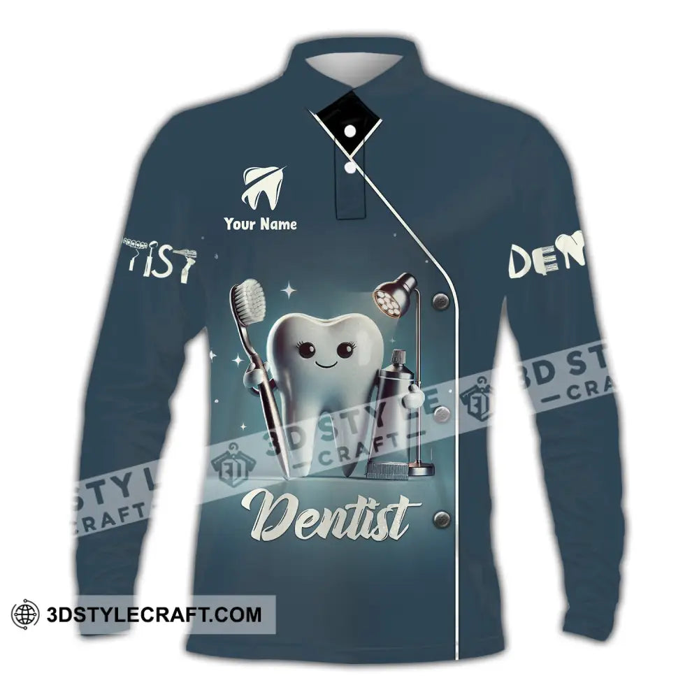 Unisex Shirt - Custom Name For Dentist Tooth Long Sleeve Polo / S T-Shirt