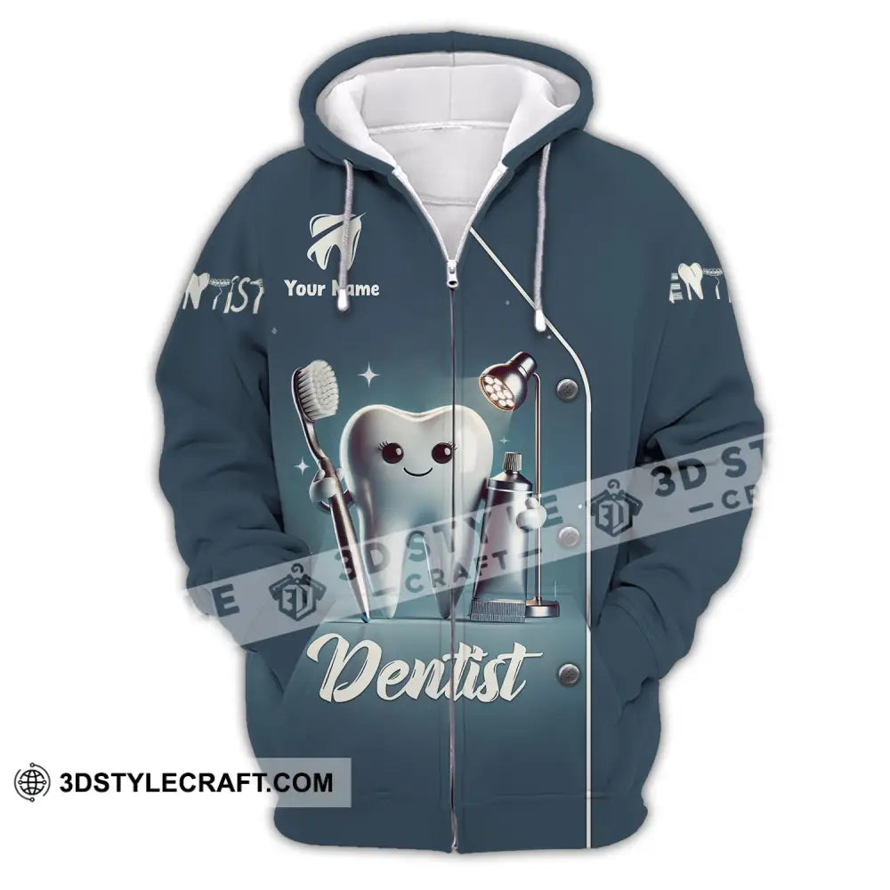 Unisex Shirt - Custom Name For Dentist Tooth Zipper Hoodie / S T-Shirt