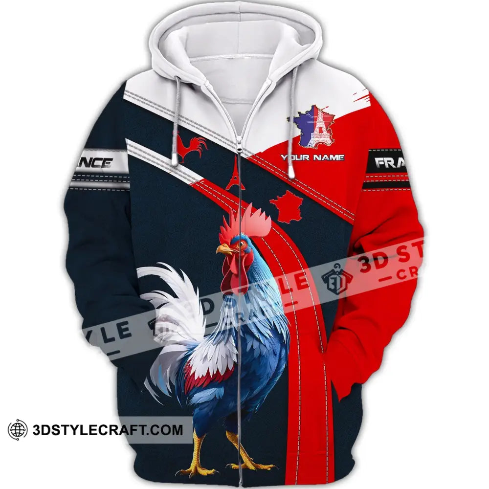 Unisex Shirt - Custom Name France Map The Gallic Rooster Zipper Hoodie / S T-Shirt