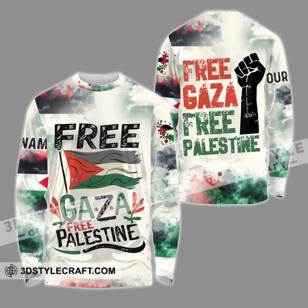 Unisex Shirt - Custom Name Free Gaza Palestine Long Sleeve / S T-Shirt